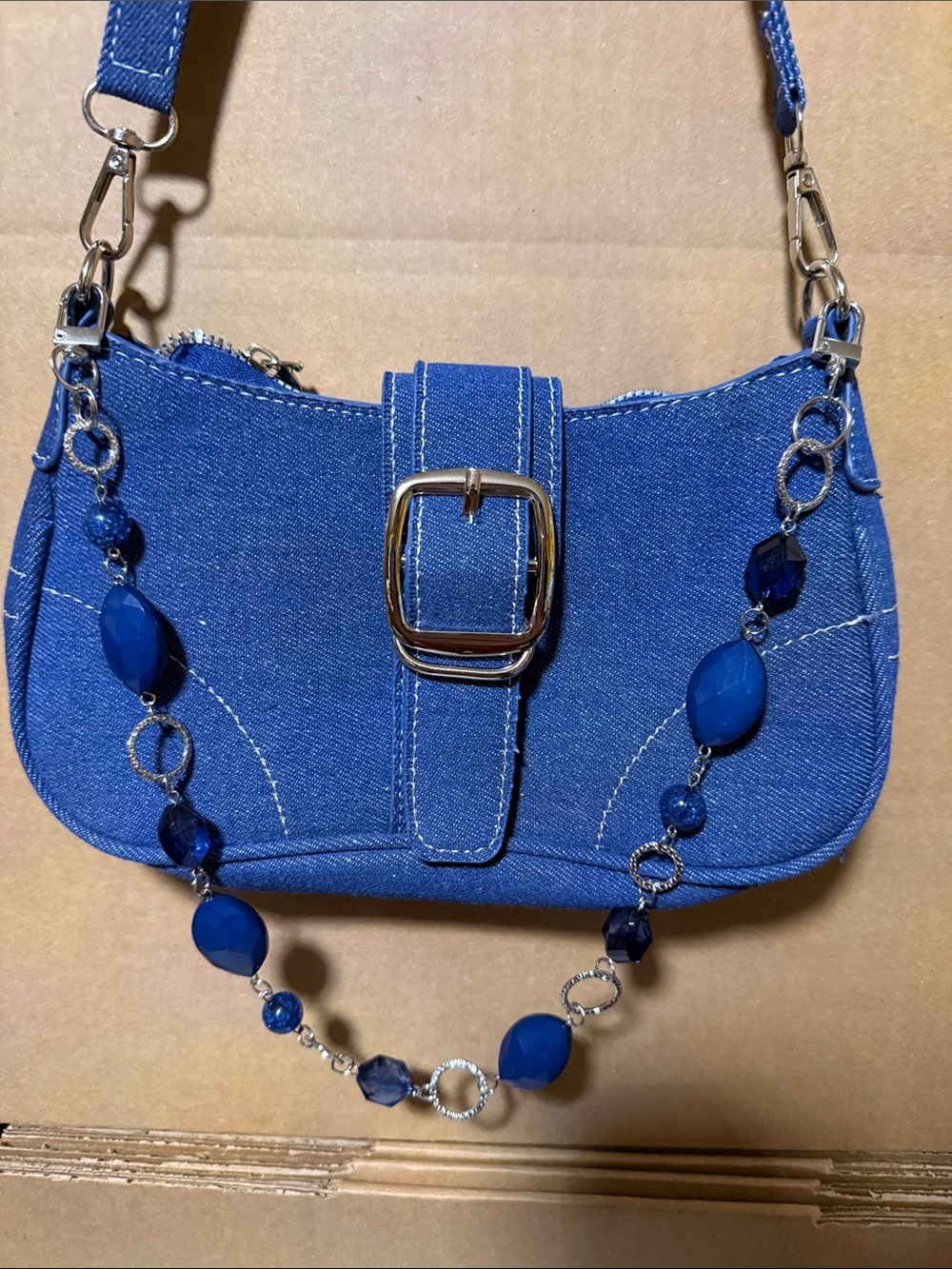 Blue and Silver chain bag not for sale